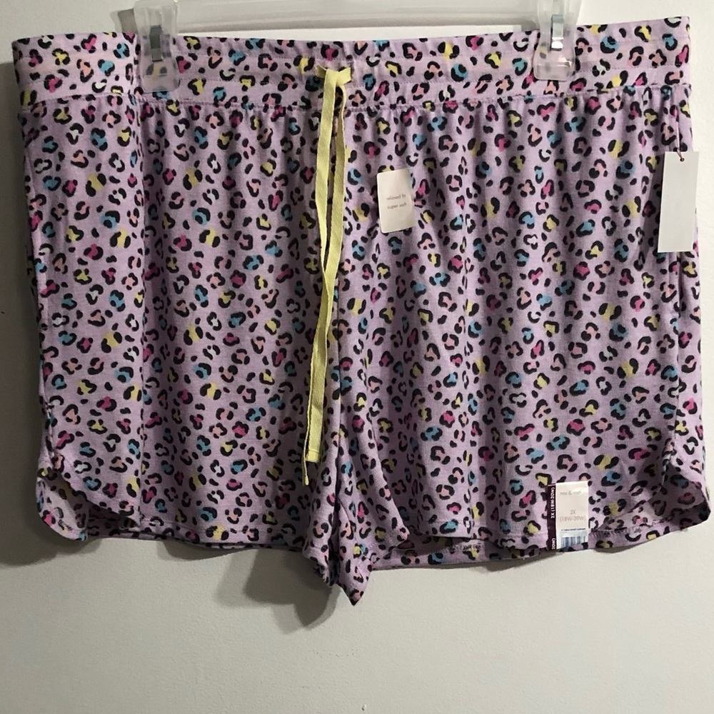 Short Sleep super soft two side pockets relaxed fit leopard purple for women. 2X